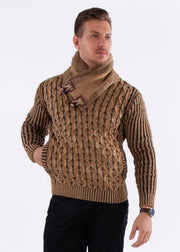 High-Neck Fur Lined Pullover Sweater Beige