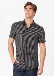 Men's Black Lines Button Up Short Sleeve Dress Shirt