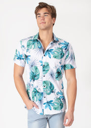 Tropical Abstract Button Up Short Sleeve Dress Shirt