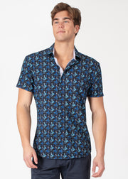 Linear Abstract Button-Up Short Sleeve Dress Shirt