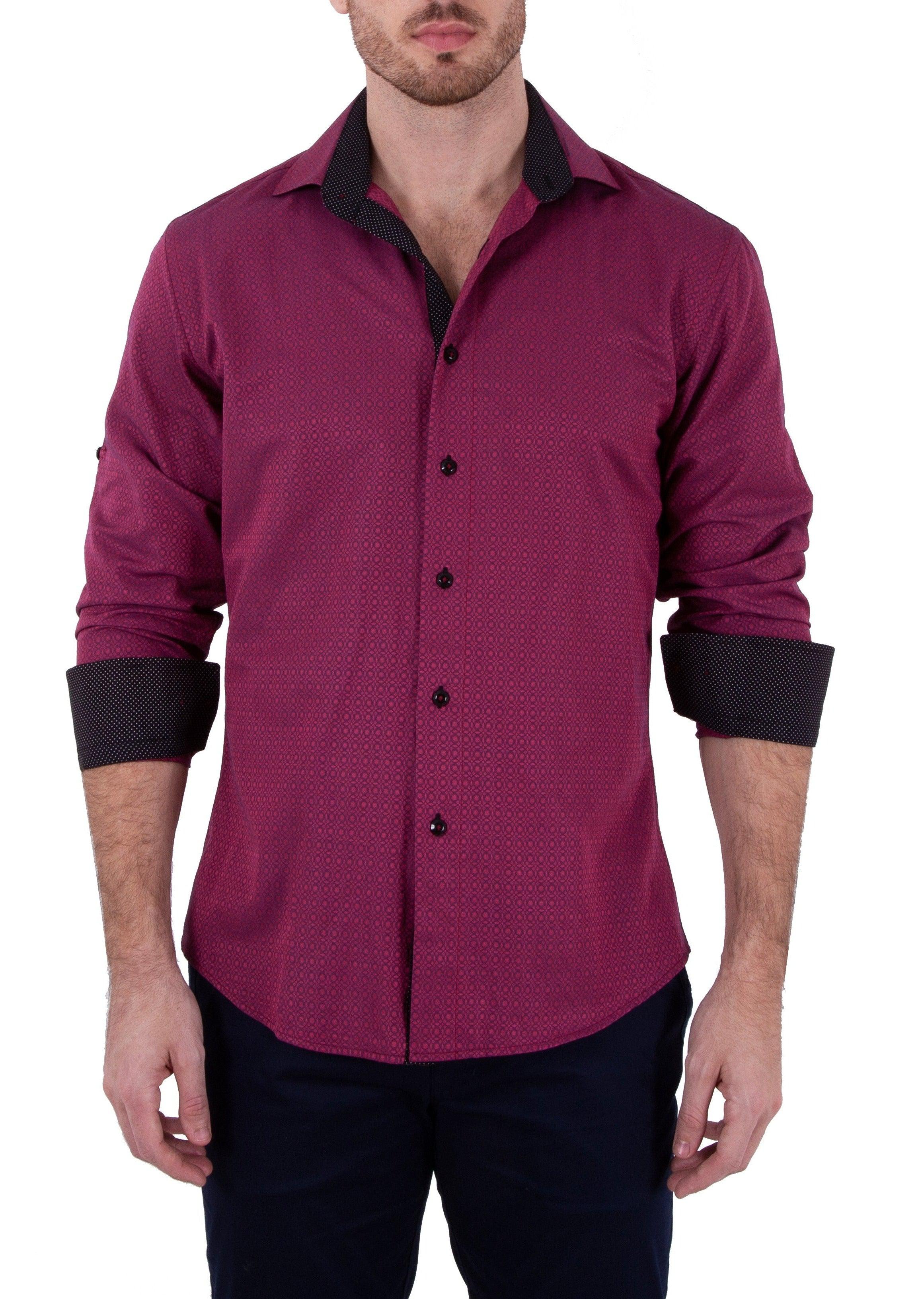 Intertwined Circular Pattern Long Sleeve Dress Shirt Burgundy by Bespoke Moda
