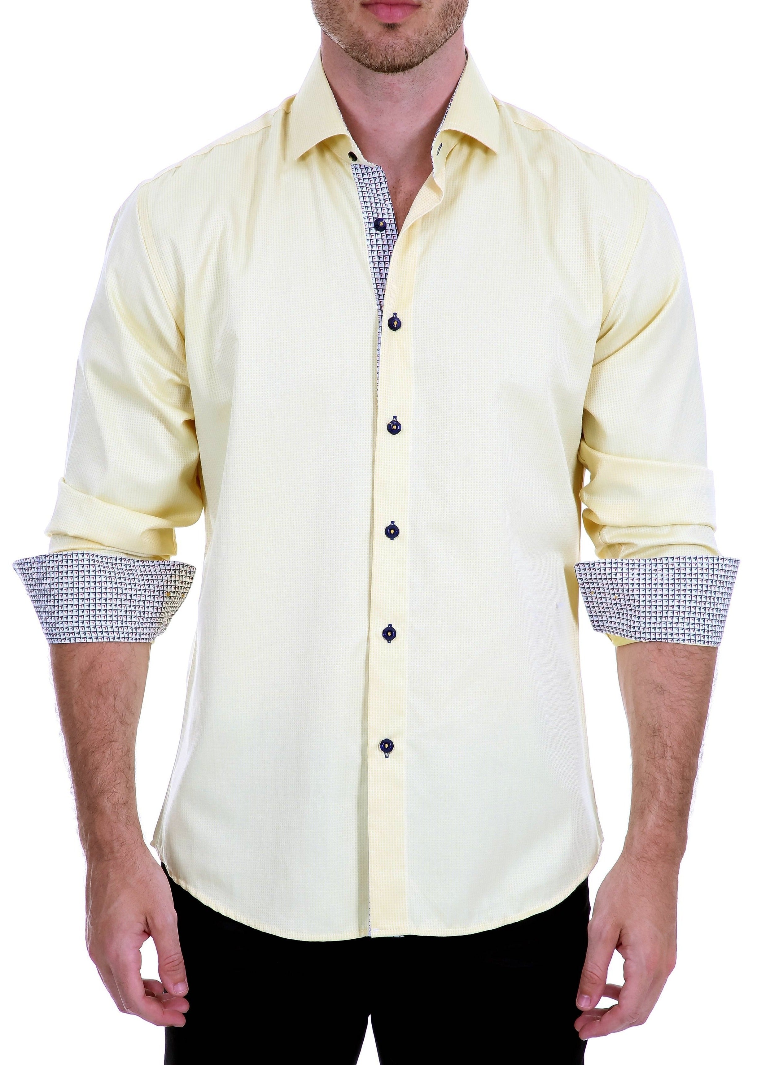 yellow long sleeve dress shirt mens Men's Basic Solid Color Button Up Dress Shirt (Yellow) Yellow / Medium/15-15.5 Neck/34-35 Sleeve