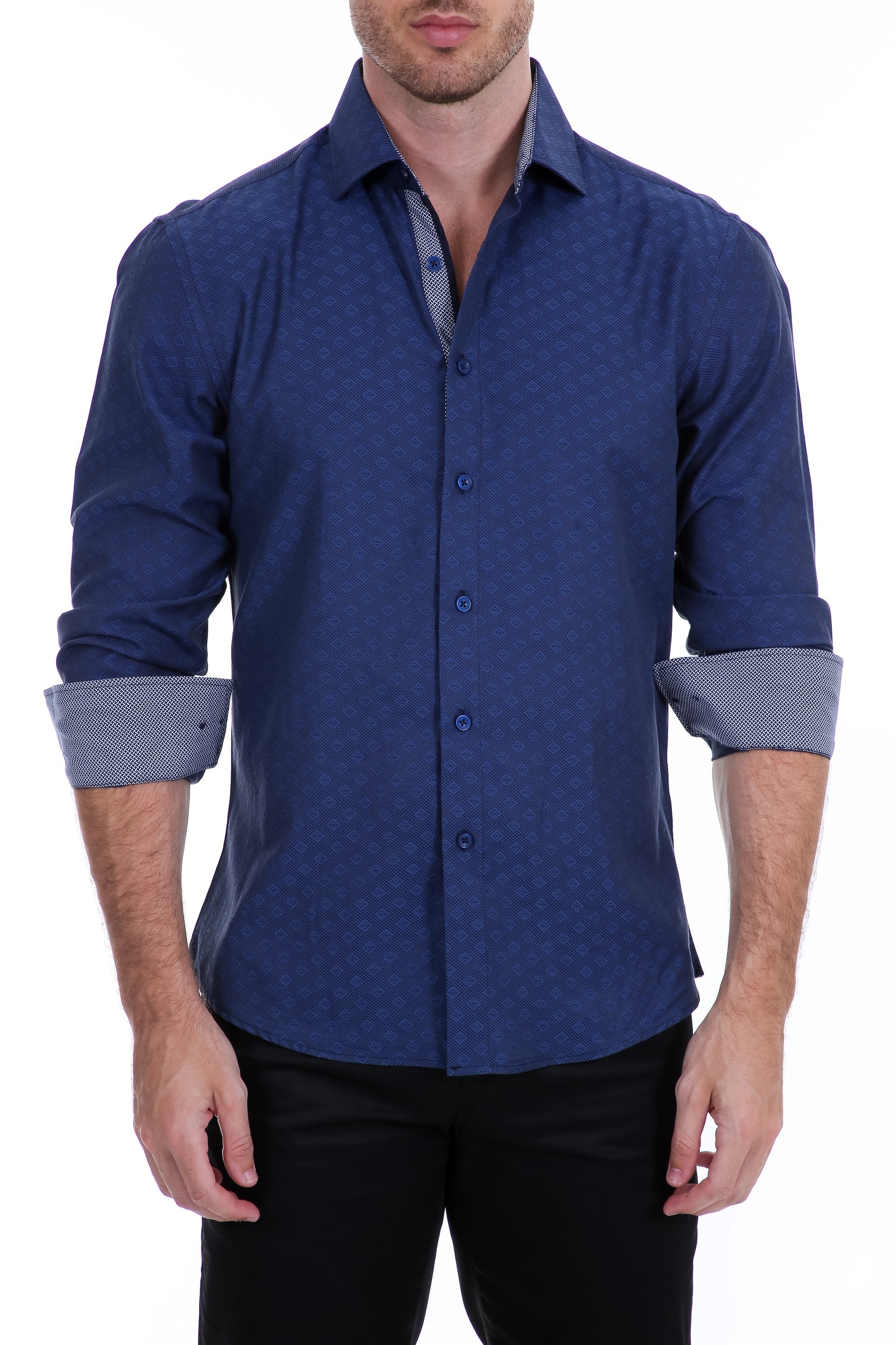 BESPOKE - Mens Navy Button Up Long Sleeve Dress Shirt