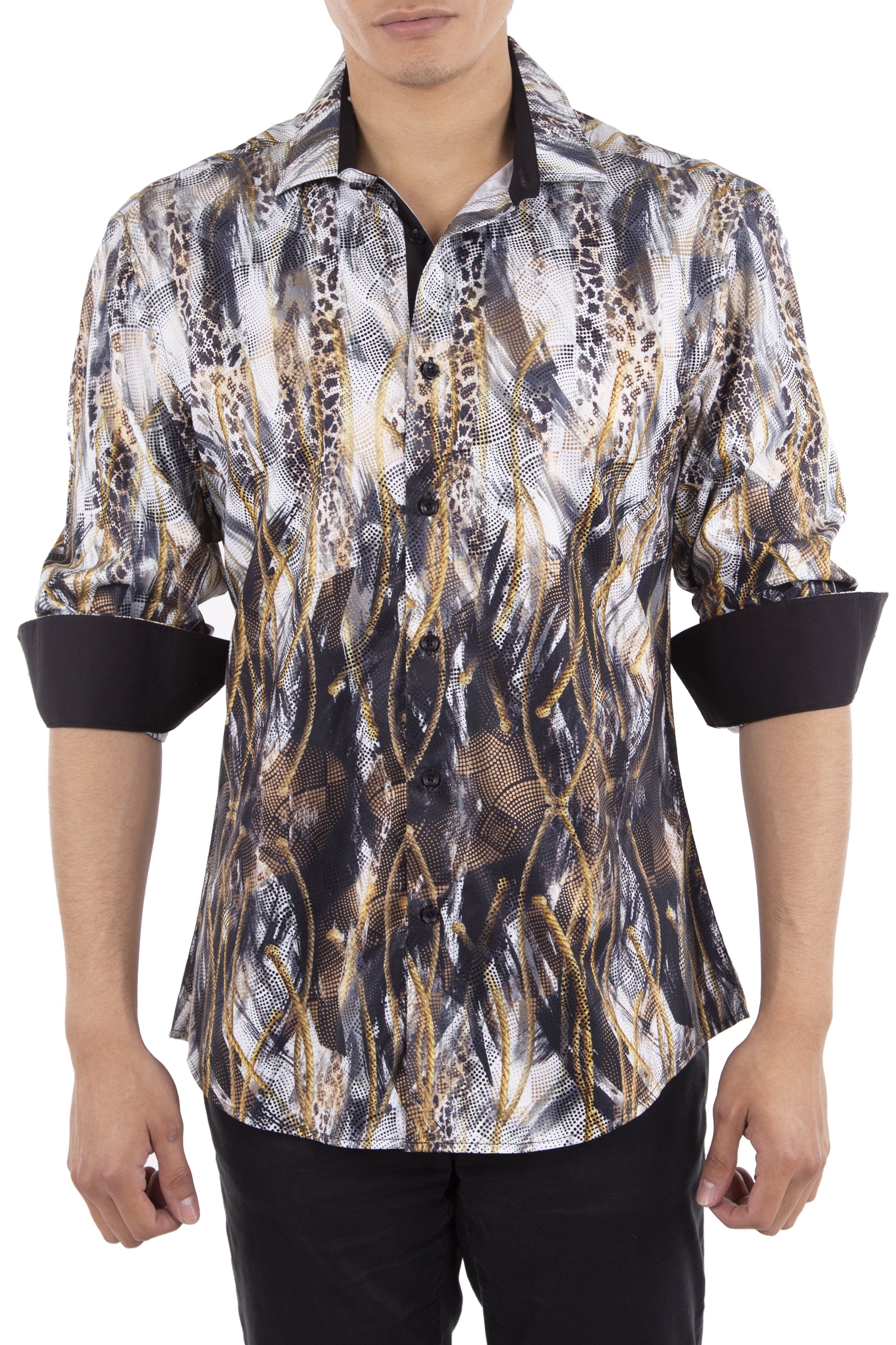 mens black dress shirt with gold buttons Dolce & Gabbana Black Cotton GOLD Long Sleeves Dress Men's Shirt (Pre- main image 0
