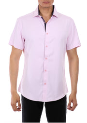 202117 - Men's Pink Button Up Short Sleeve Dress Shirt