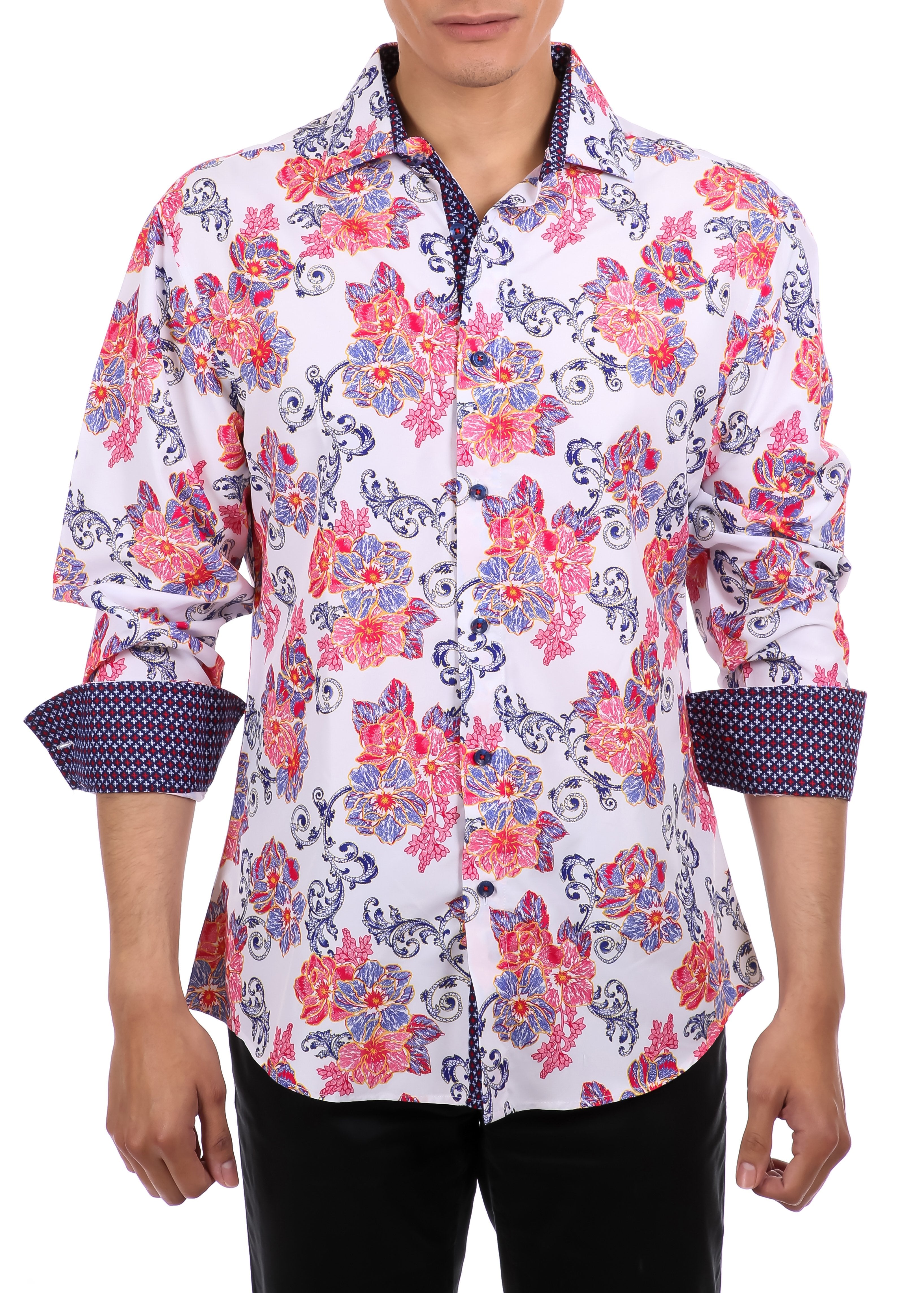 Floral Baroque Long Sleeve Dress Shirt White White / LG Floral Baroque Long Sleeve Dress Shirt White White / LG