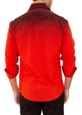 Halftone Effect Red Button Up Long Sleeve Dress Shirt