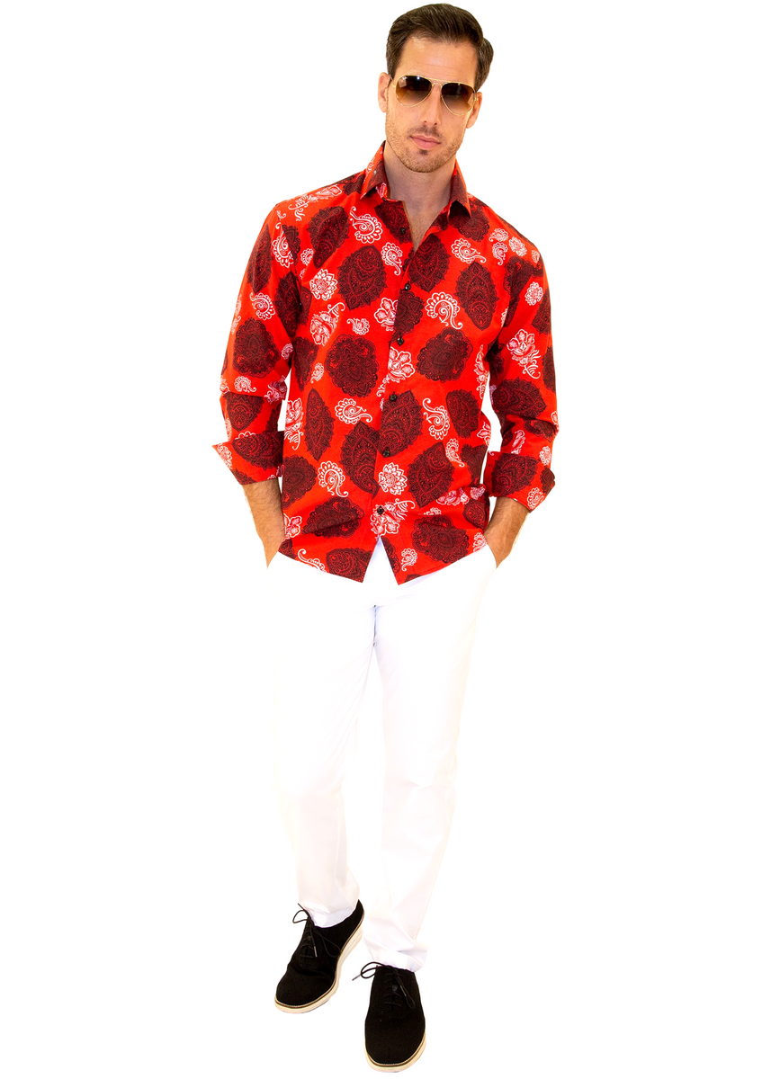 Men's Made to Measure Red Floral Long Sleeve Shirt