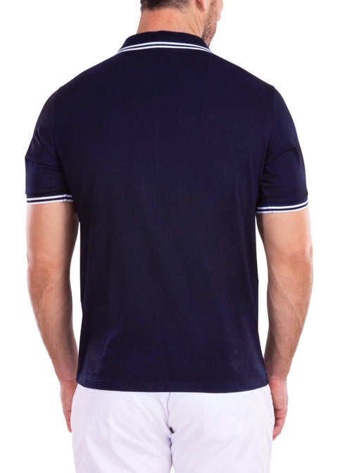 Men's Essentials Solid Navy Zipper Polo Shirt