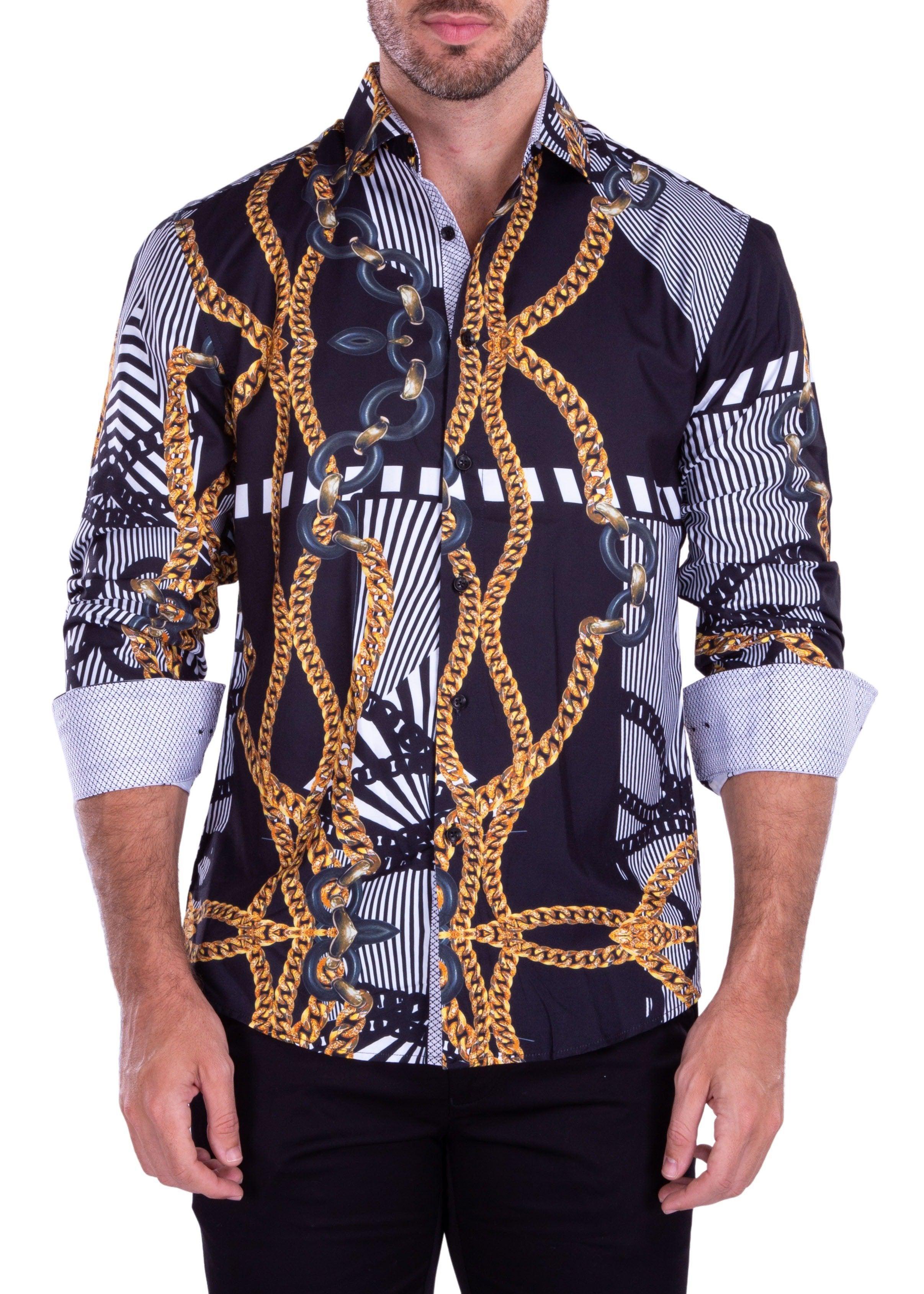 Various Chains Print Black Button Up Long Sleeve Dress Shirt – BESPOKE MODA