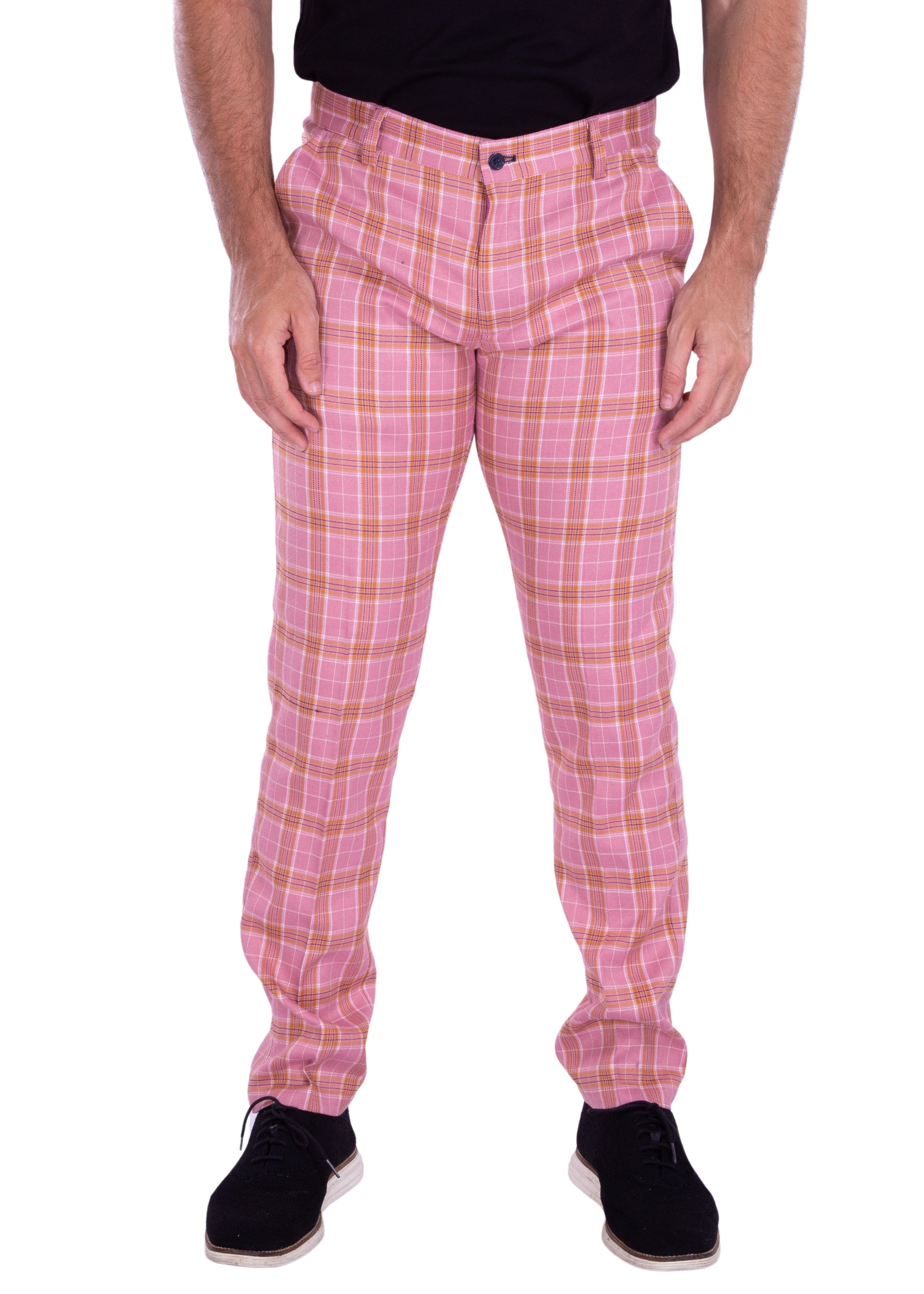 Men's Plaid Dress Pants Pink Red - Main Image