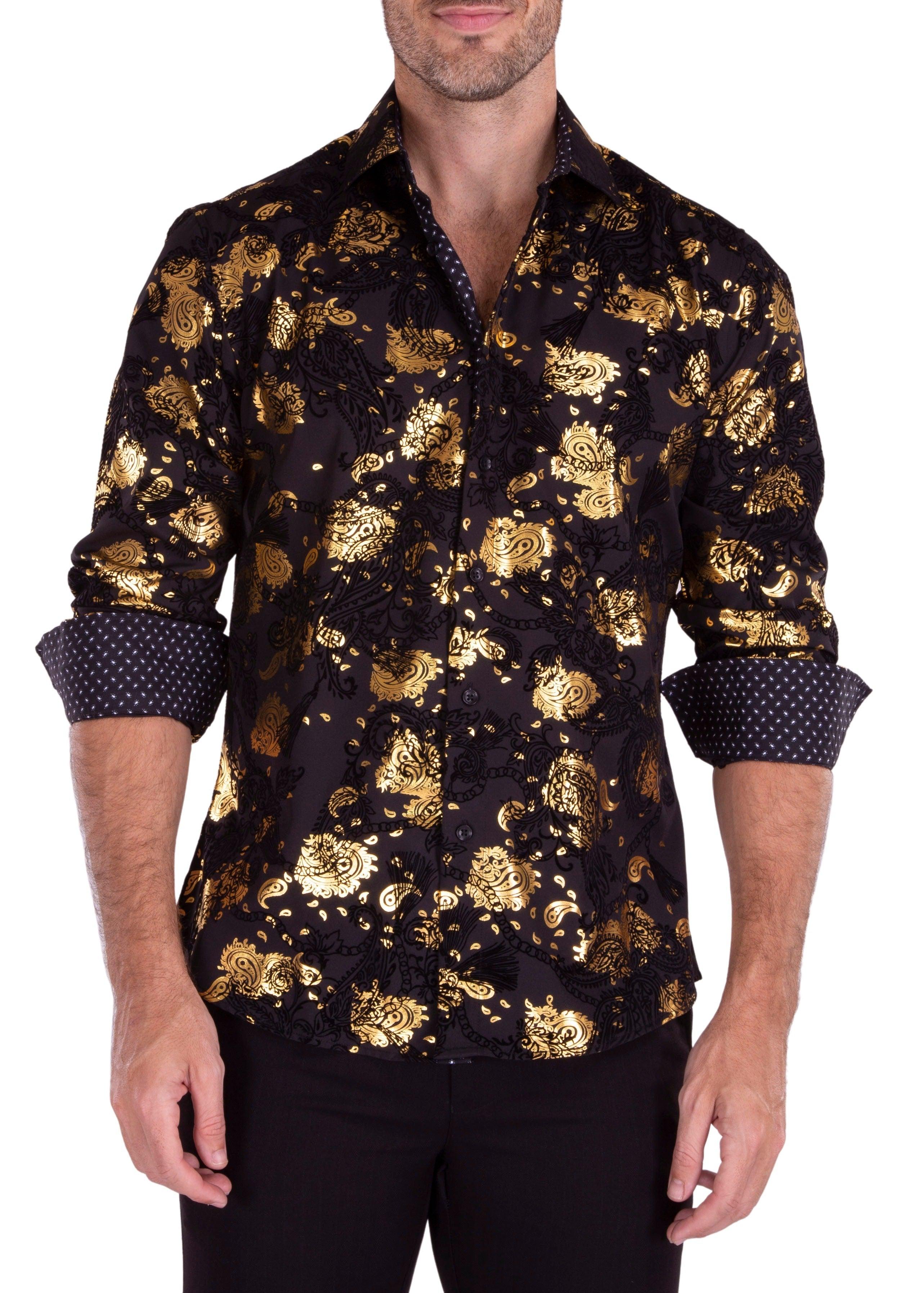 Baroque Mixed Pattern Velvet Texture Long Sleeve Dress Shirt Black Black / 3X Baroque Mixed Pattern Velvet Texture Long Sleeve Dress Shirt Black Black / 3X