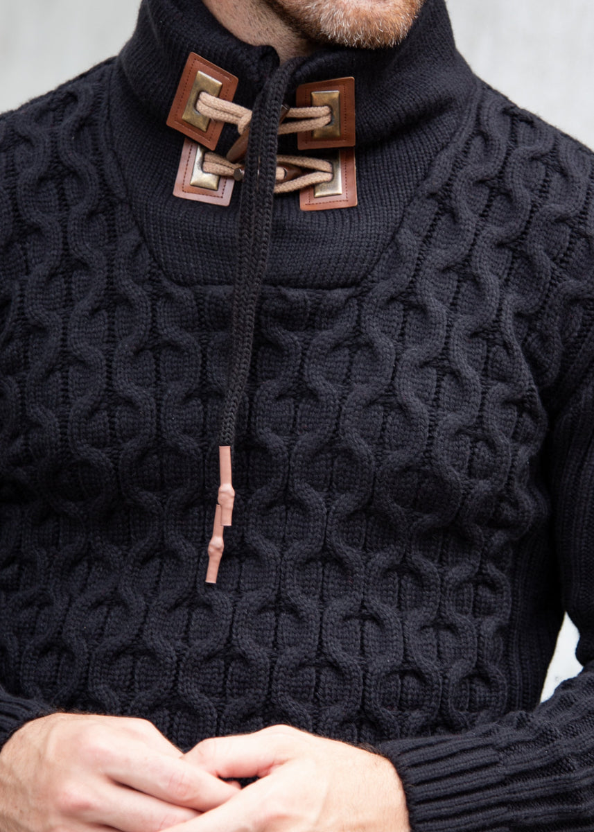 Quarter Zip Cable Knit Pullover Sweater Black– BESPOKE MODA