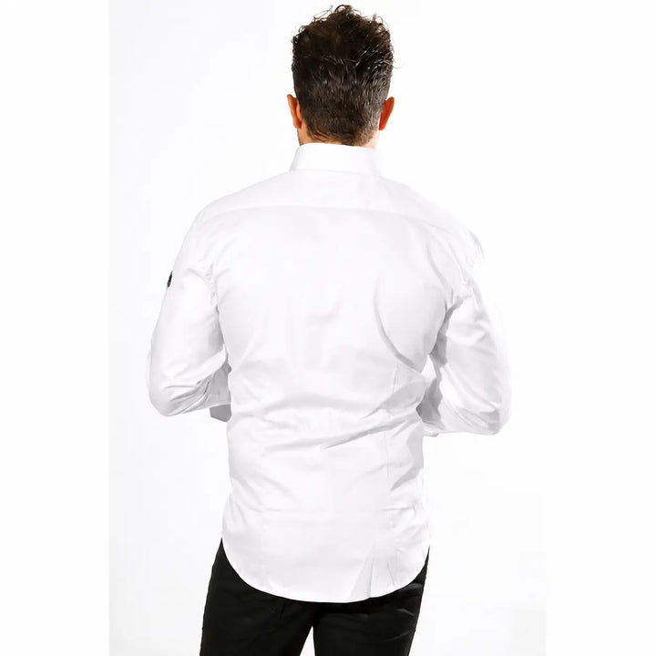 Crest Emblem Men's White Dress Shirt with Crest Emblem | Bespoke Moda