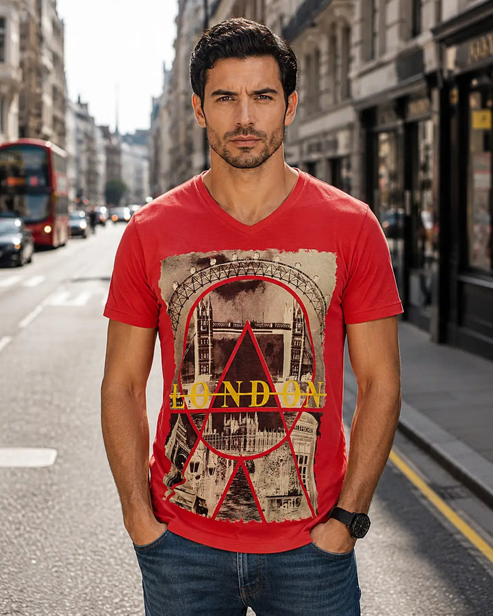 Vintage London Geometric Graphic Tee Red