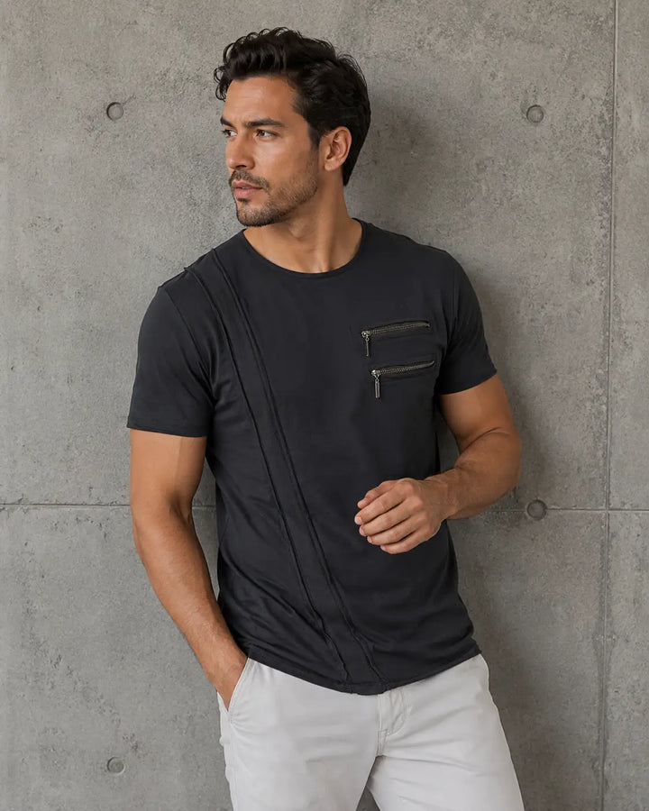 Zipper Pocket Asymmetrical T-Shirt Navy