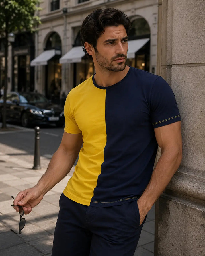 50/50 Contrast Color Block Cotton Tee Navy