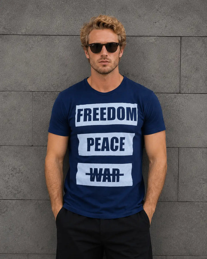 Freedom Peace Graphic Tee Blue Steel