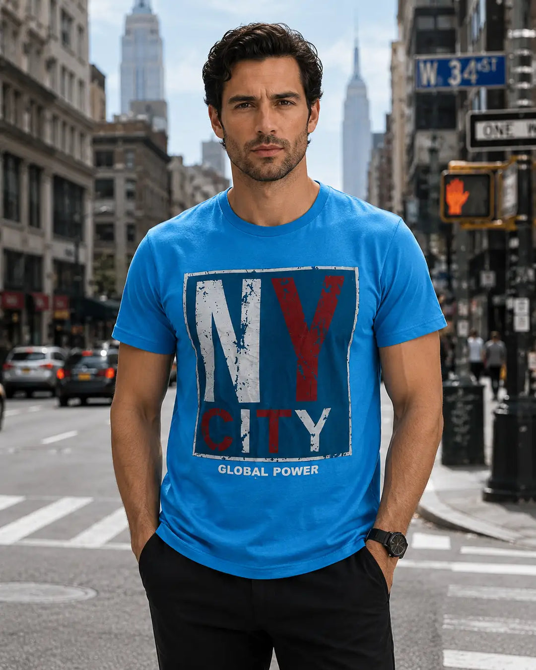 Mesh Overlay NY City Global Power Graphic Tee Turquoise