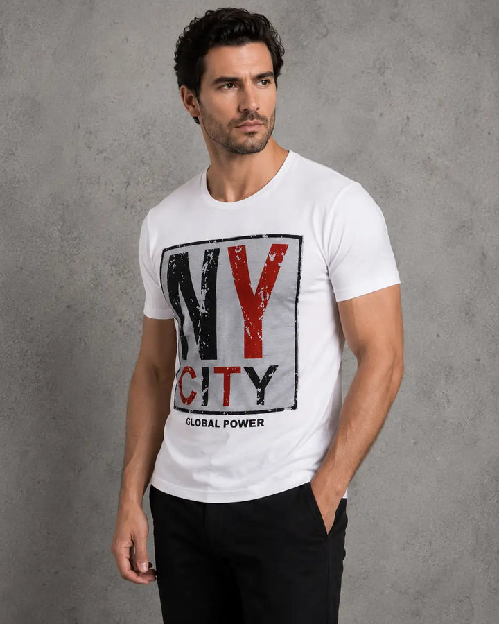 Mesh Overlay NY City Global Power Graphic Tee White