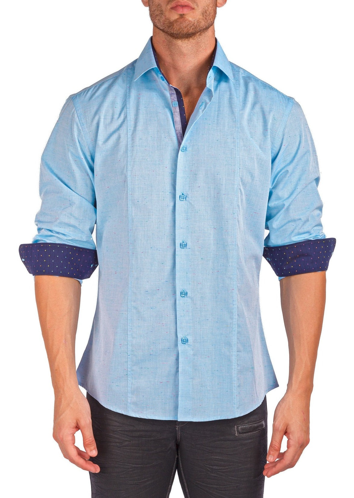 Men's Speckled Linen Texture Long Sleeve Dress Shirt Light Blue ...