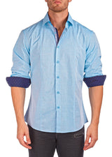 Men's Speckled Linen Texture Long Sleeve Dress Shirt Light Blue