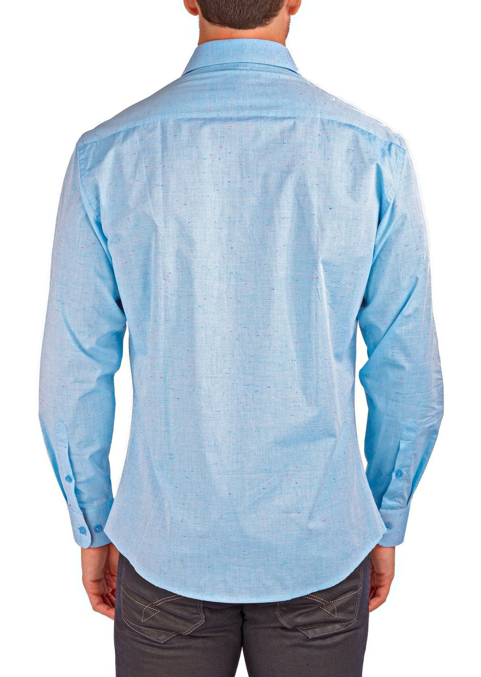 Men's Speckled Linen Texture Long Sleeve Dress Shirt Light Blue
