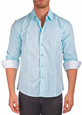 Men's Speckled Linen Texture Long Sleeve Dress Shirt Turquoise