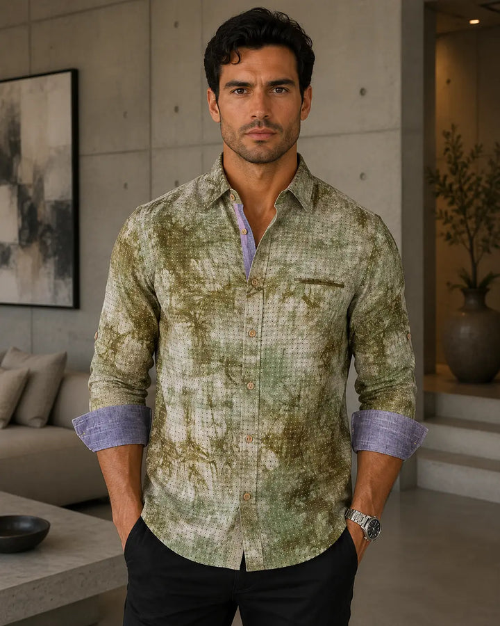 Green Dot Microprint Long Sleeve Dress Shirt