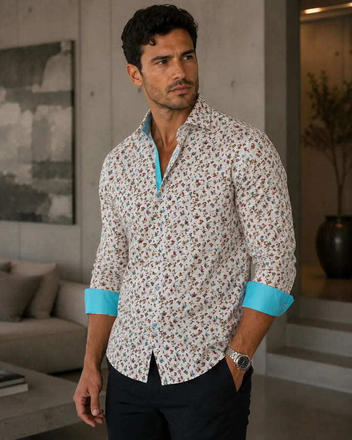 Men's Modern Fit Cotton Button Up Flowers & Butterflies