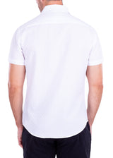 Gingham Texture Solid Button Up Short Sleeve Dress Shirt