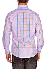 Lavender Plaid Button Up Long Sleeve Dress Shirt