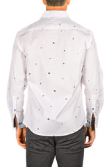 Zig-Zag Texture Pyramid Print White Button Up Long Sleeve Dress Shirt
