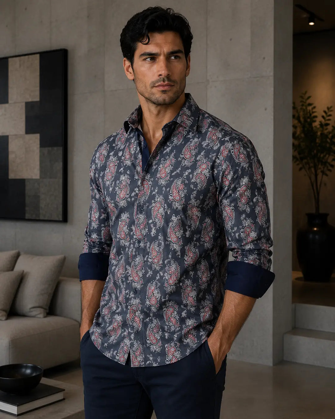 Men's Yin Yang Paisley Long Sleeve Button Up