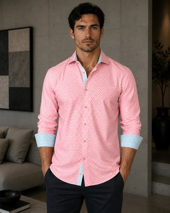 Men's Pink Long Sleeve Button Up