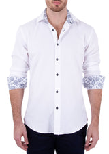 Men's White Long Sleeve with Paisley Cuffs