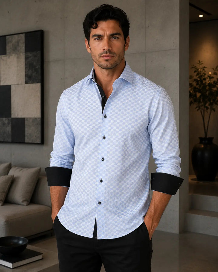 Optical Illusion Texture Long Sleeve Dress Shirt Periwinkle Blue
