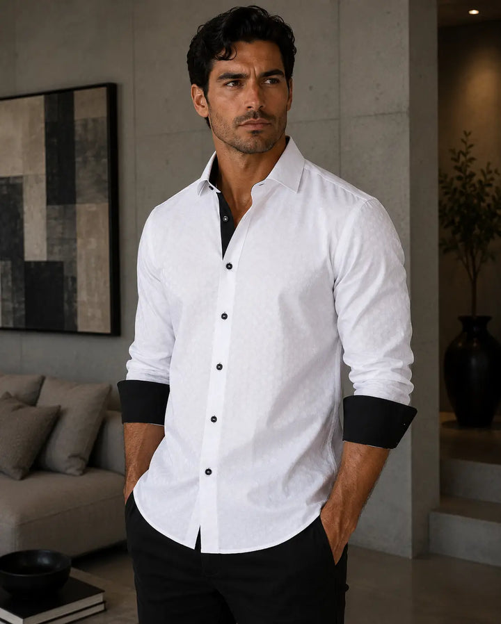 Optical Illusion Texture Long Sleeve Dress Shirt White