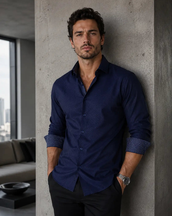 192221 - Men's Navy  Button Up Long Sleeve Dress Shirt