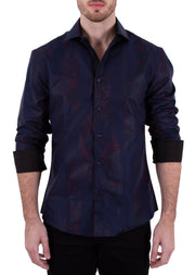 Men's Navy and Red Shine Button Up Long Sleeve Dress Shirt