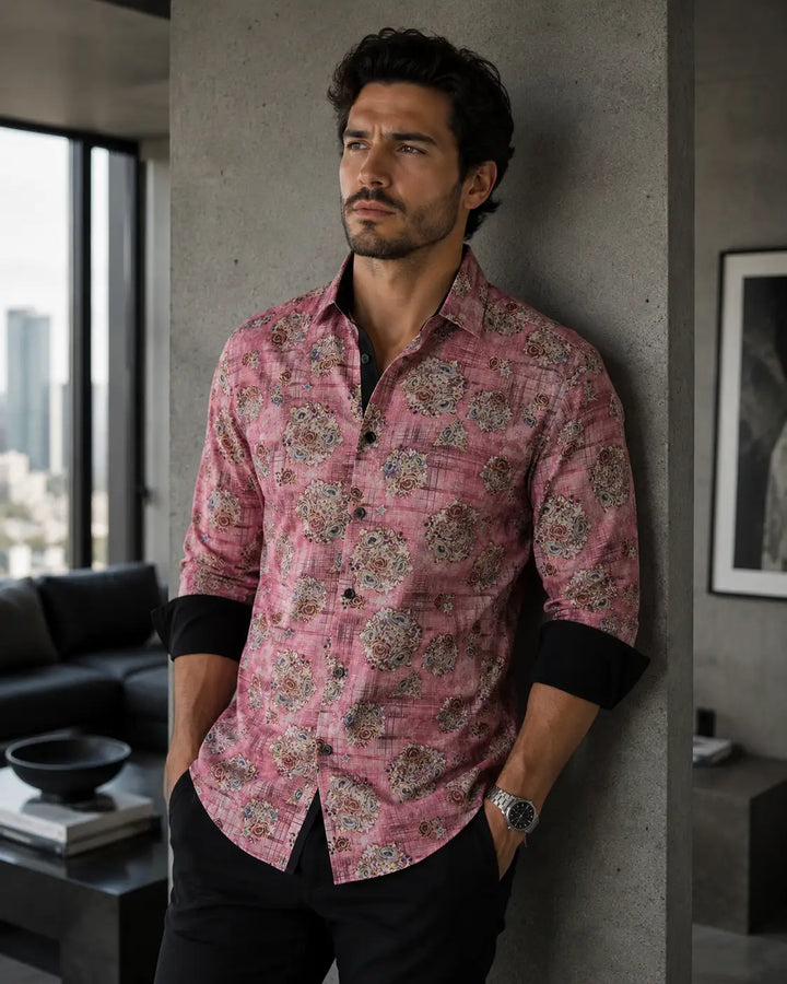 192486 - Men's Red Button Up Long Sleeve Dress Shirt