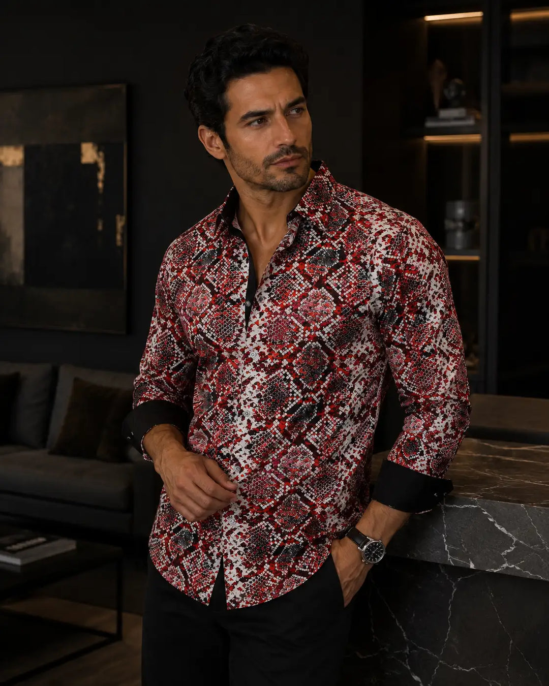 BESPOKE - Mens RED Button Up Long Sleeve Dress Shirt - Modern Fit