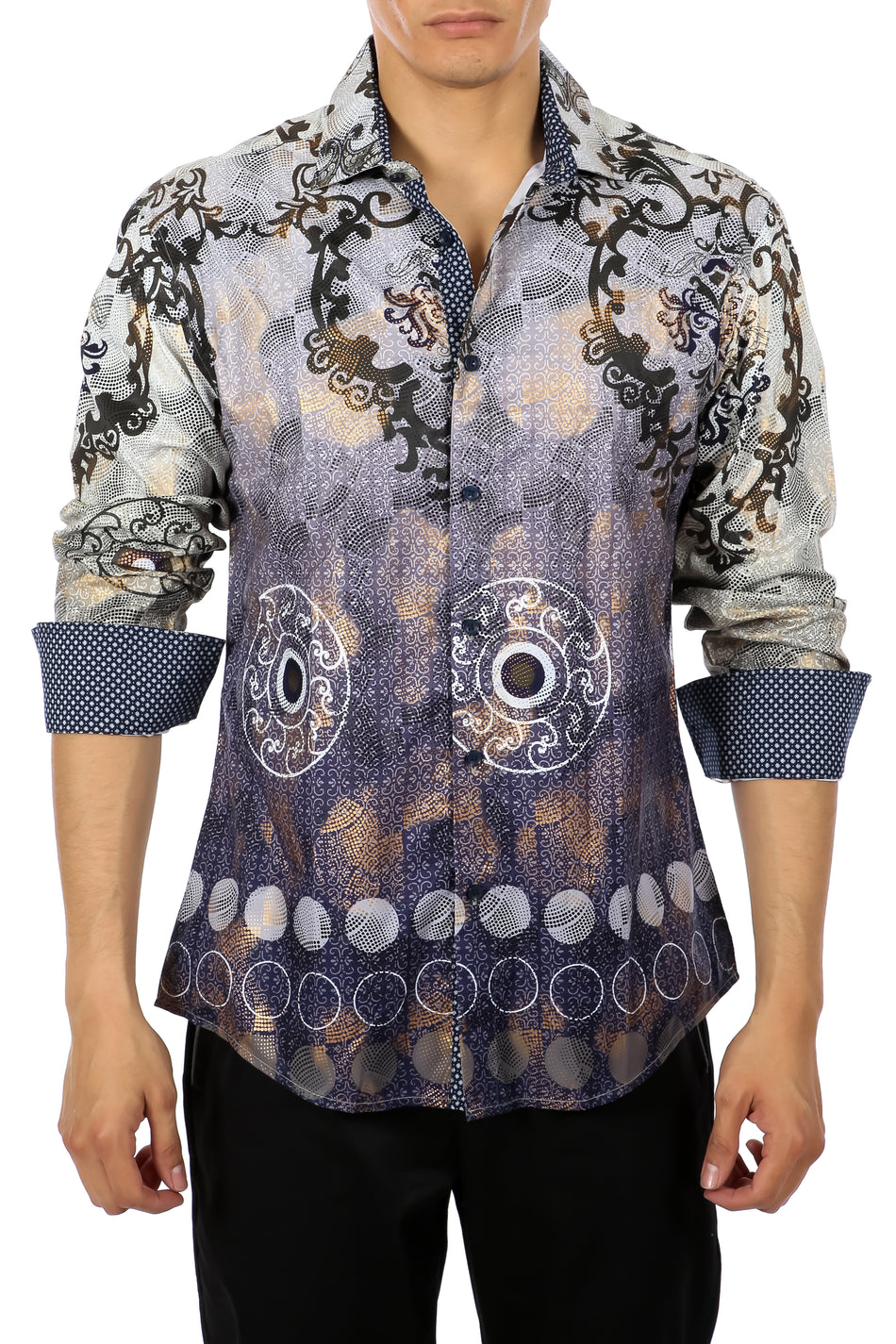 Paisley Moon Cycle Button Up Long Sleeve Dress Shirt