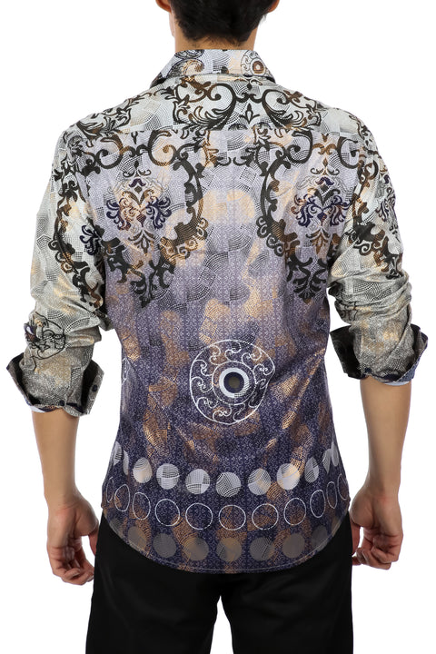 Paisley Moon Cycle Button Up Long Sleeve Dress Shirt