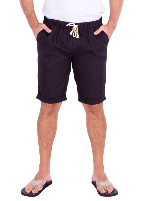 Men's Essentials Linen Drawstring Shorts Solid Black