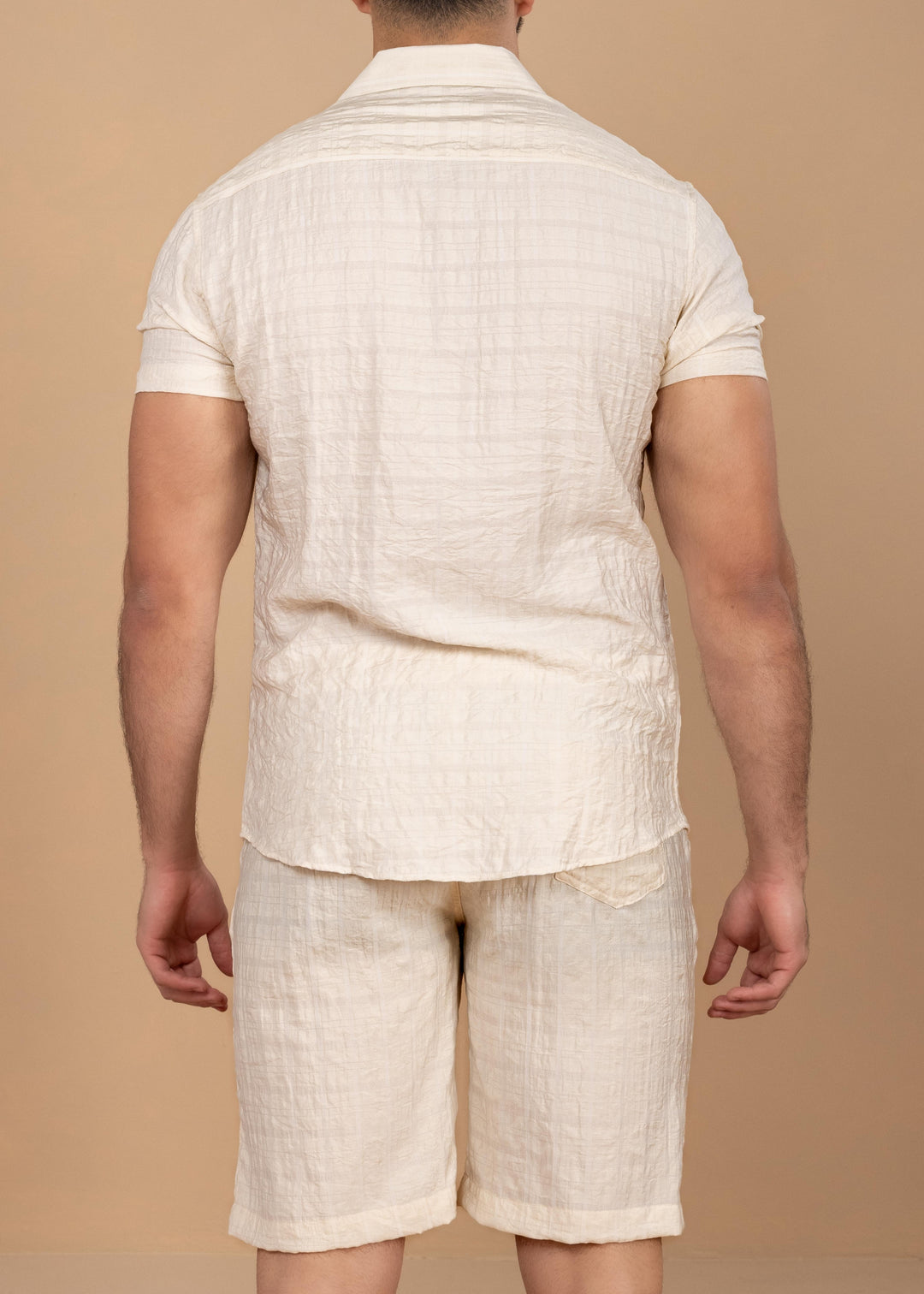 Crinkled Cotton-Linen Shirt & Shorts Set