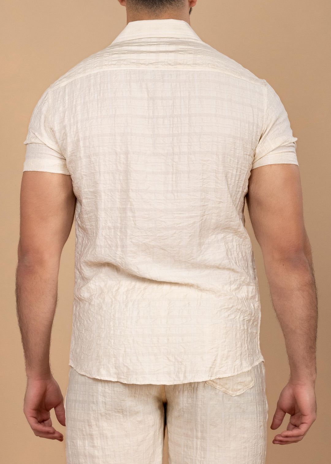 Crinkled Cotton-Linen Short Sleeve Shirt