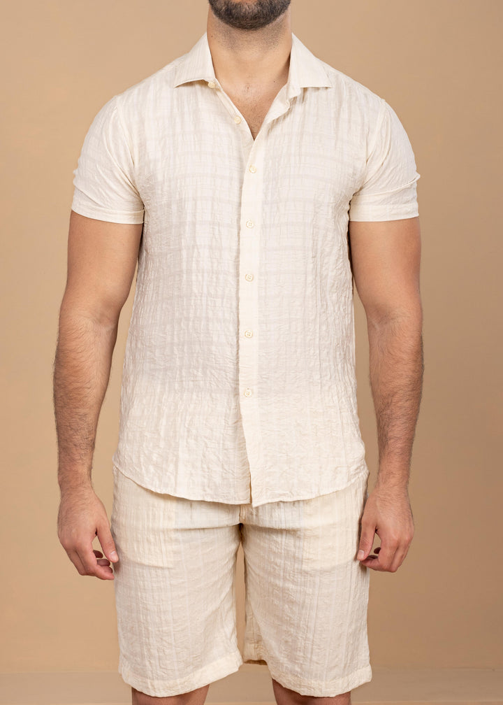 Crinkled Cotton-Linen Shirt & Shorts Set