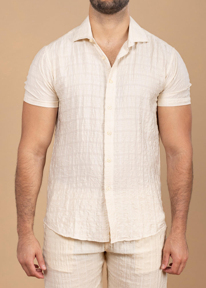 Crinkled Cotton-Linen Short Sleeve Shirt