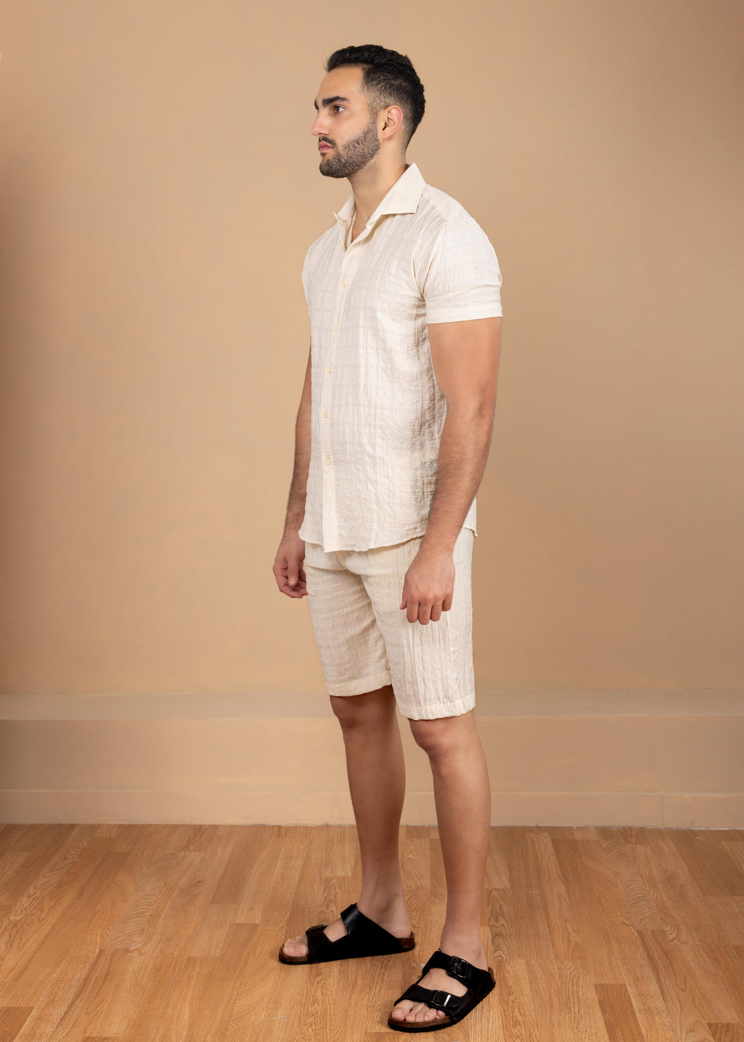 Crinkled Cotton-Linen Shirt & Shorts Set
